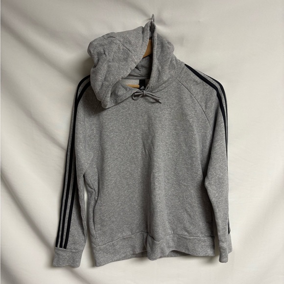 adidas Sweaters - adidas Gray Hooded Sweatshirt with Black Stripes